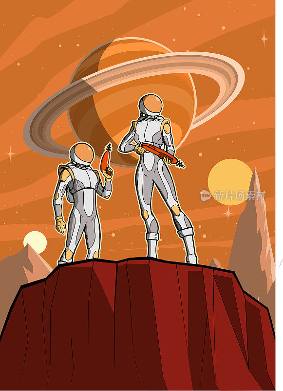 矢量科幻宇航员士兵在外星星球海报股票插图