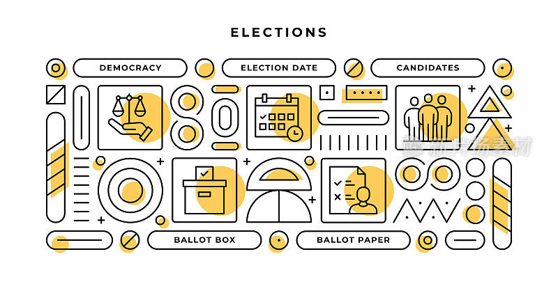 选举信息图表概念与几何形状和民主，候选人，投票箱，选票线图标