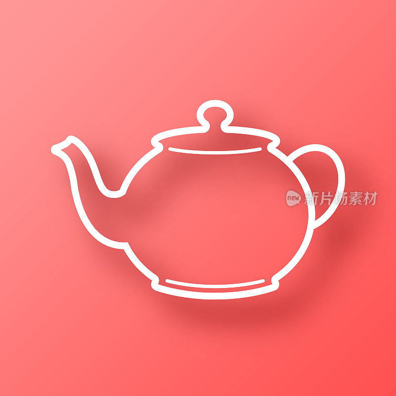 茶壶。图标在红色背景与阴影