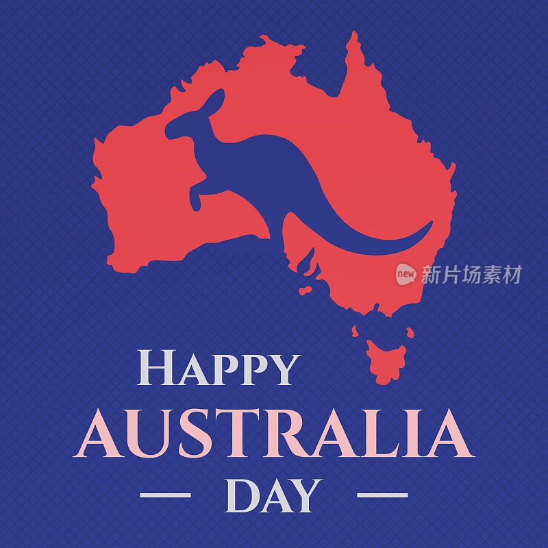 1月26日，澳大利亚国庆日快乐。澳大利亚国旗，地图和袋鼠。背景，海报，卡片，横幅矢量插图