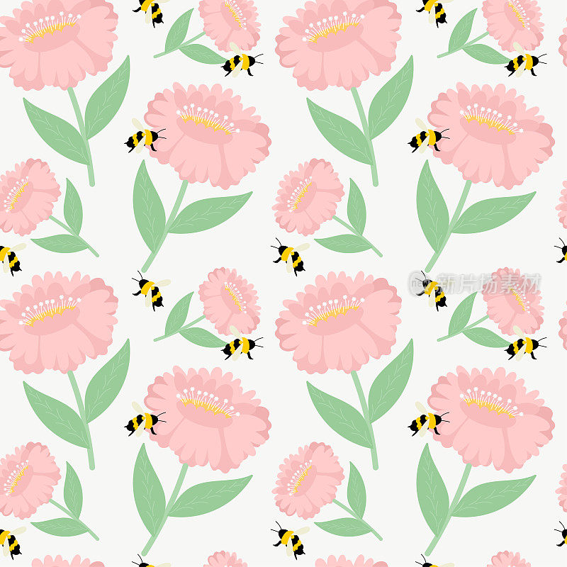 热带花与蜜蜂图案设计