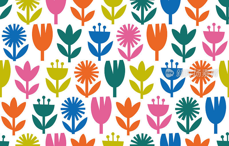 现代抽象花卉无缝图案。