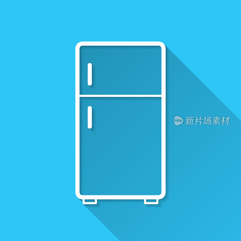 冰箱。图标在蓝色背景-平面设计与长阴影