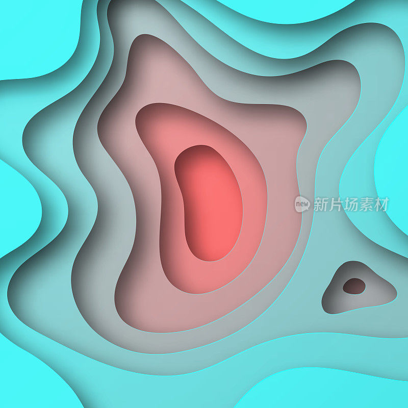 剪纸背景-蓝色抽象波浪形状-新潮的3D设计