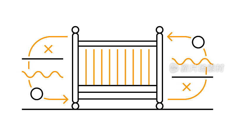 婴儿床线图标设计。家具,睡觉。