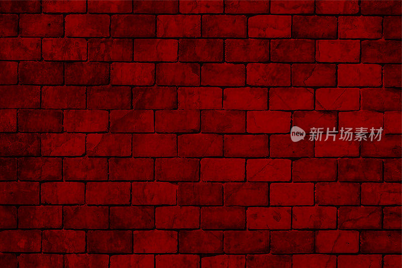 水平风化乡村粗糙明亮充满活力的暗红色栗色砖墙纹理垃圾矢量背景