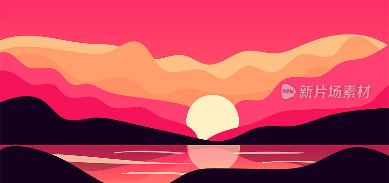 抽象的山景观背景与粉红色品红的颜色设计