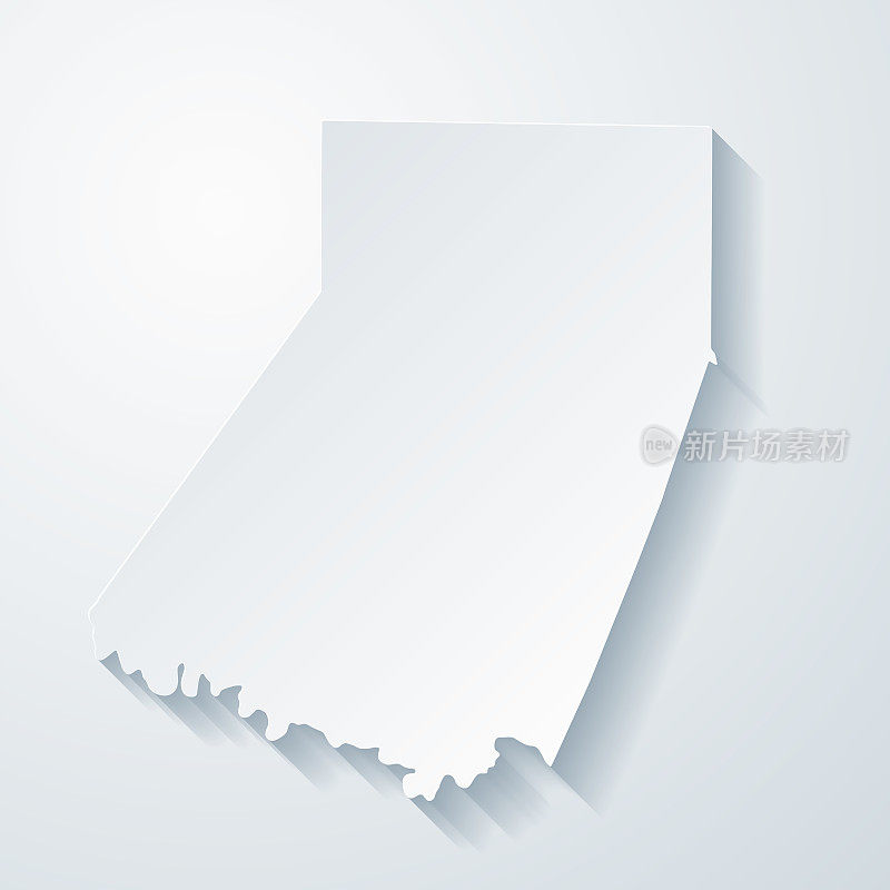 印第安纳县，宾夕法尼亚州。地图与剪纸效果的空白背景