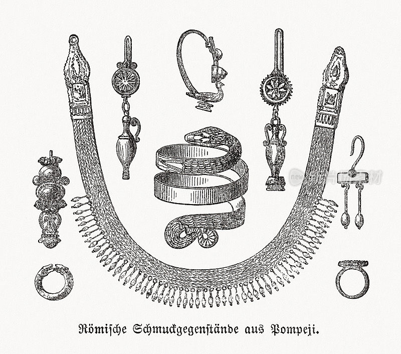 庞贝罗马珠宝，木刻，1869年出版