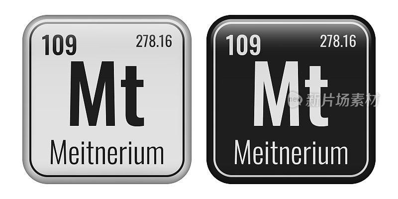 Meitnerium象征。元素周期表中的化学元素。矢量插图隔离在白色背景上。玻璃的迹象。