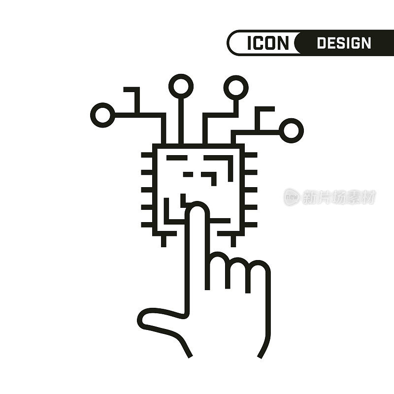 人工智能线路图标。单一的图标设计。多用途和编辑细线设计。