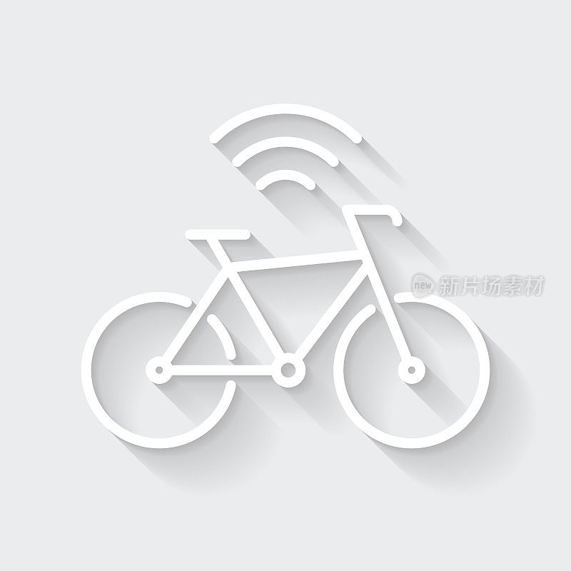 连接的自行车。图标与空白背景上的长阴影-平面设计