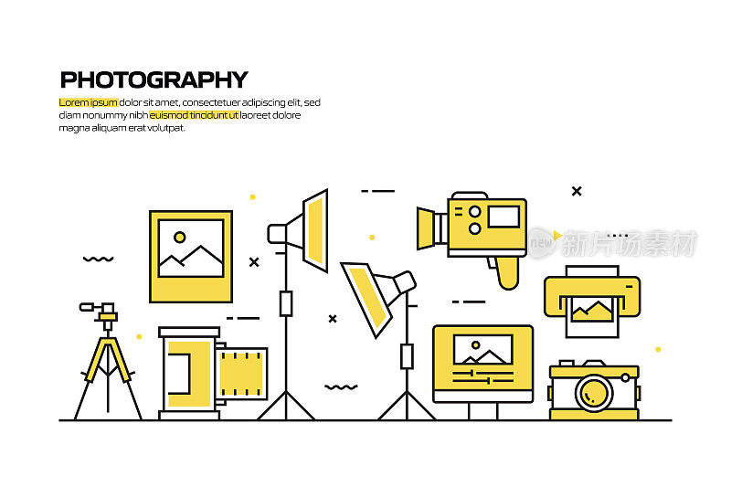 摄影概念，线风格矢量插图