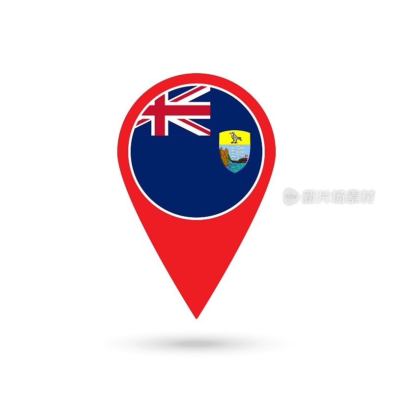 地图指针与国家圣赫勒拿，阿森松岛和特里斯坦达库尼亚。圣赫勒拿岛，阿森松岛和特里斯坦-达库尼亚岛的旗帜。矢量插图。