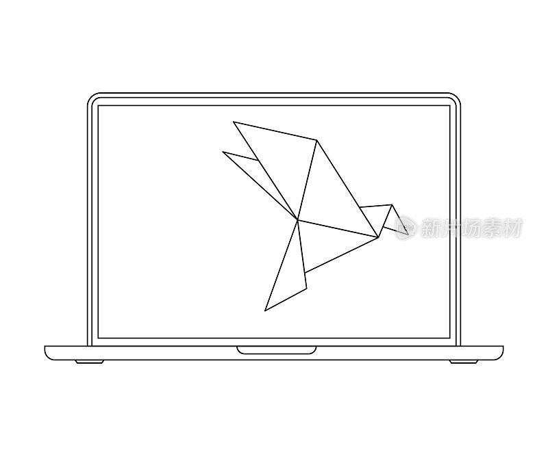 笔记本电脑和折纸鸟