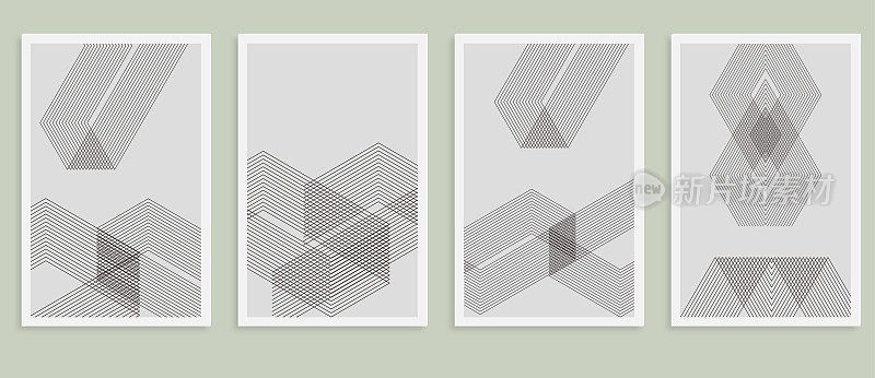 向量极简主义线条风格几何网格图案，设计元素，抽象背景
