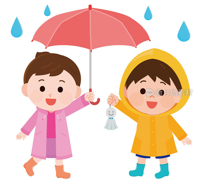 一个孩子打着伞的插图