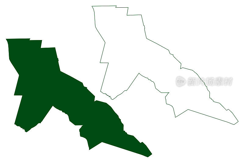 埃斯科贝多市(科阿韦拉自由和主权国家萨拉戈萨，墨西哥，美国墨西哥)地图矢量插图，潦草素描埃斯科贝多地图