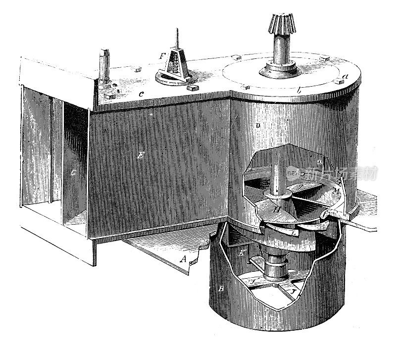 古董插图，应用力学和机器:Traux涡轮机