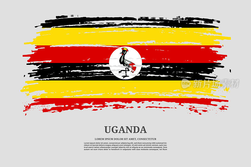 乌干达国旗与笔触效果和信息文字海报，矢量