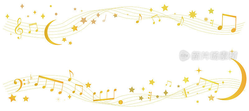 一幅金色乐谱的画框插图，灵感来自缀满星星和月亮的夜空