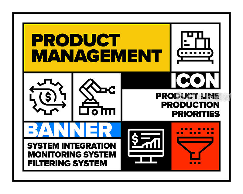 产品管理线图标集和横幅设计
