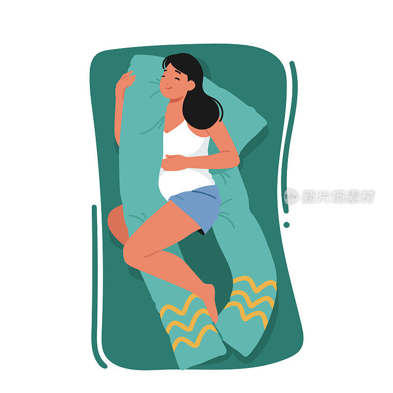 孕妇睡在特别设计的枕头，适应婴儿凹凸的形状舒适