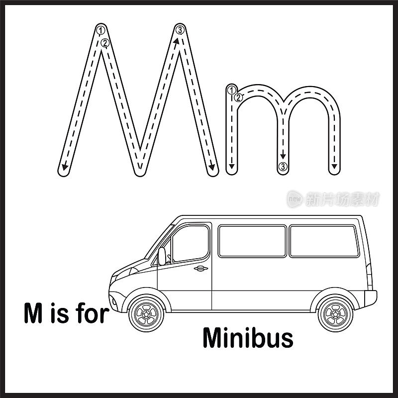 抽认卡字母M是小巴矢量插图