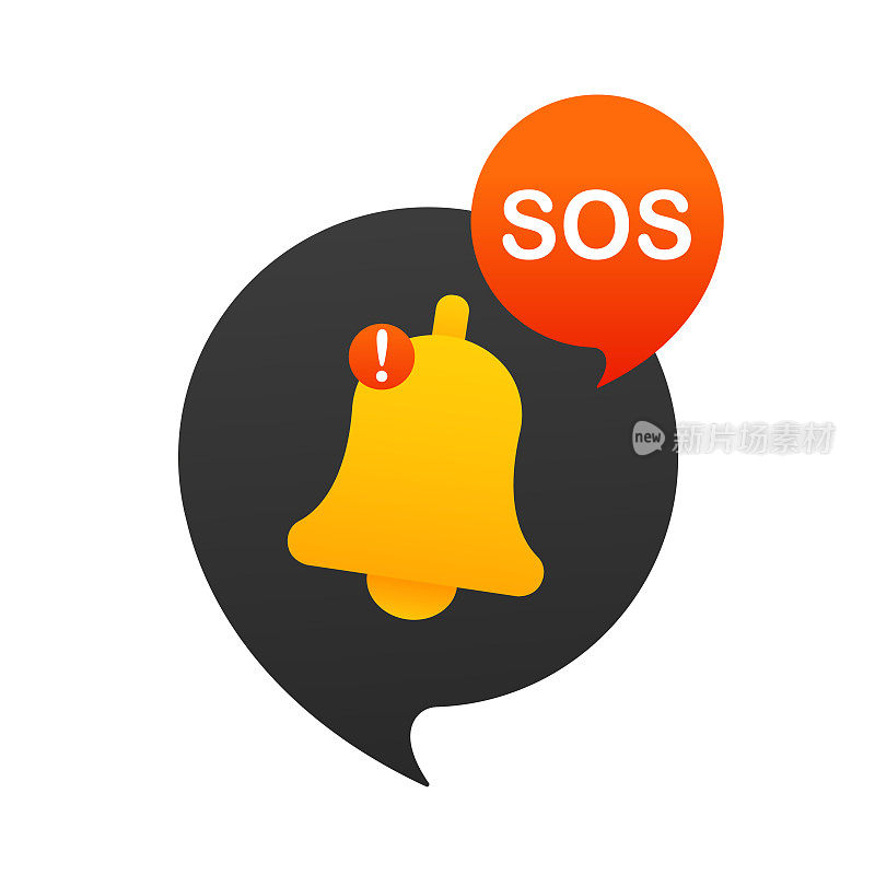 SOS标记，标志，图标，标签。紧急图标收集。包含紧急报警，SOS帮助服务标志。平面设计。矢量图