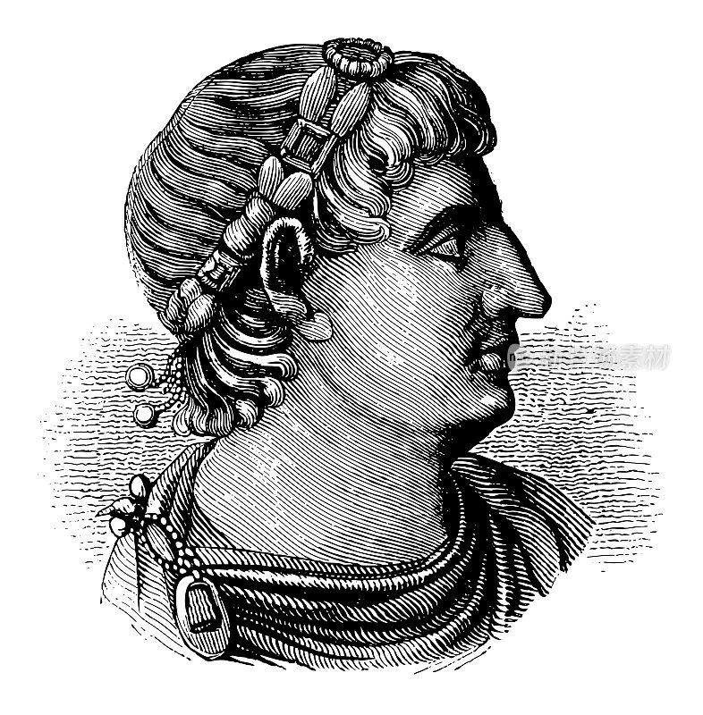君士坦丁大帝或君士坦丁一世肖像-古董雕刻插图