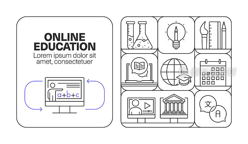 在线教育横幅线图标集设计