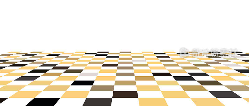 矢量颜色空国际象棋棋盘纹理瓷砖地板透视插图，设计元素，抽象背景