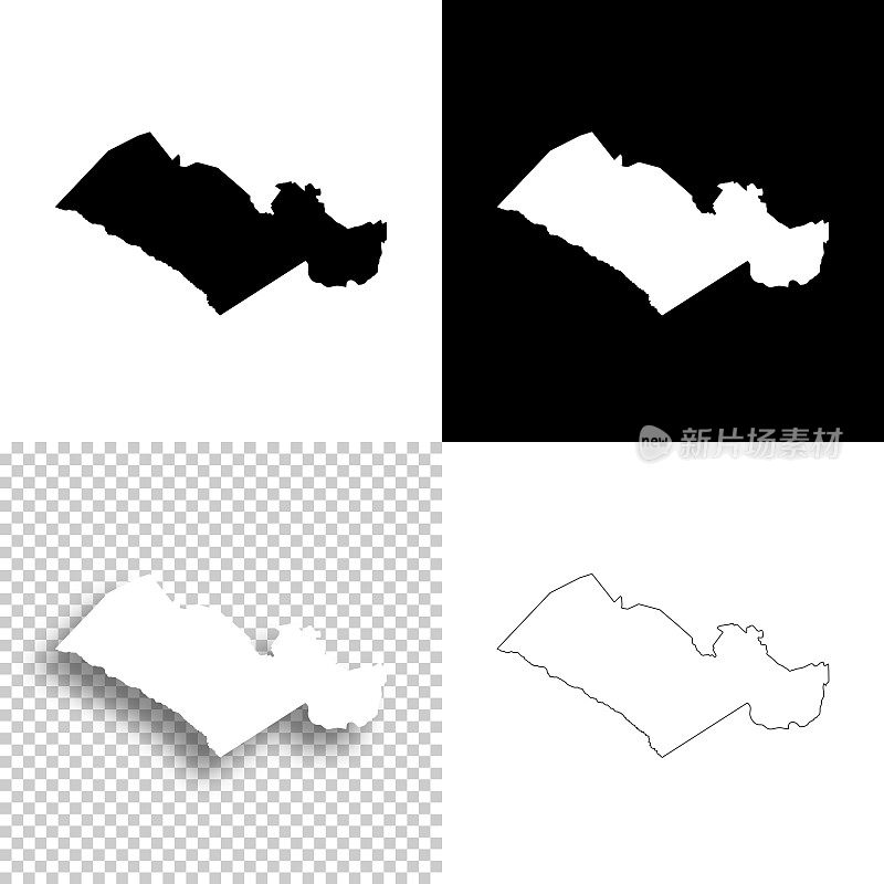 奥兰治堡县，南卡罗来纳州。设计地图。空白，白色和黑色背景