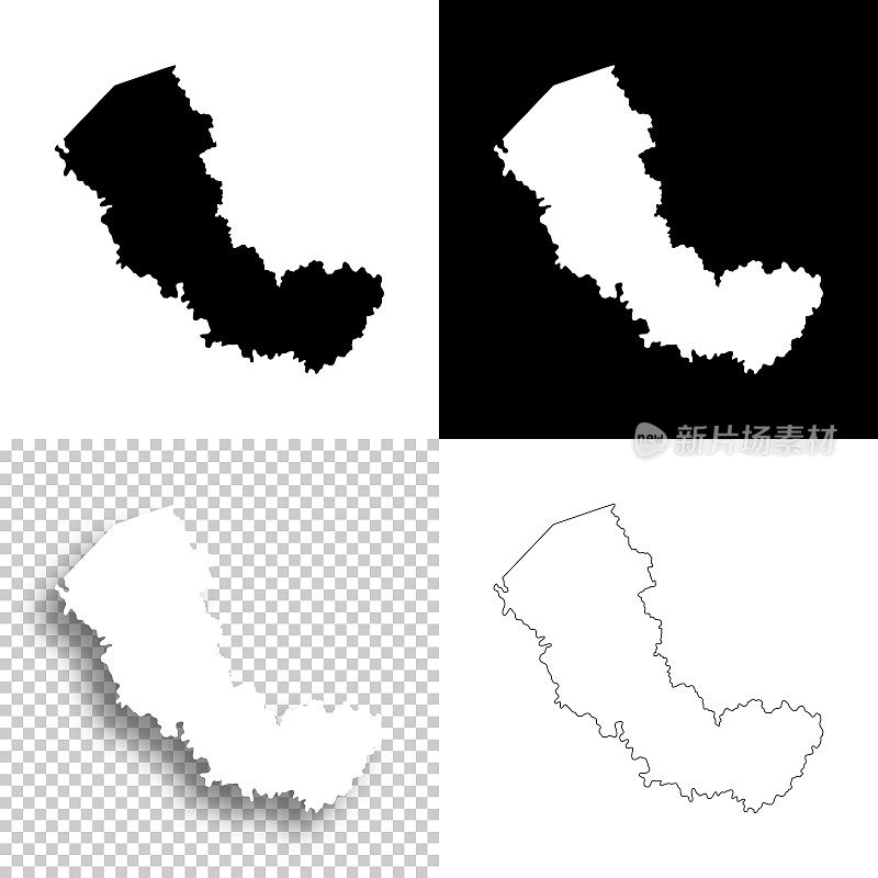 西弗吉尼亚州明戈县。设计地图。空白，白色和黑色背景