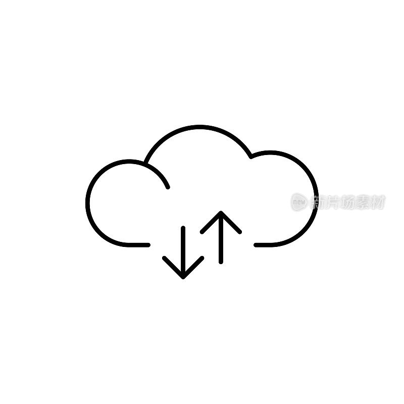 云计算发送和接收线图标与可编辑的笔画。Icon适用于网页设计、移动应用、UI、UX和GUI设计。