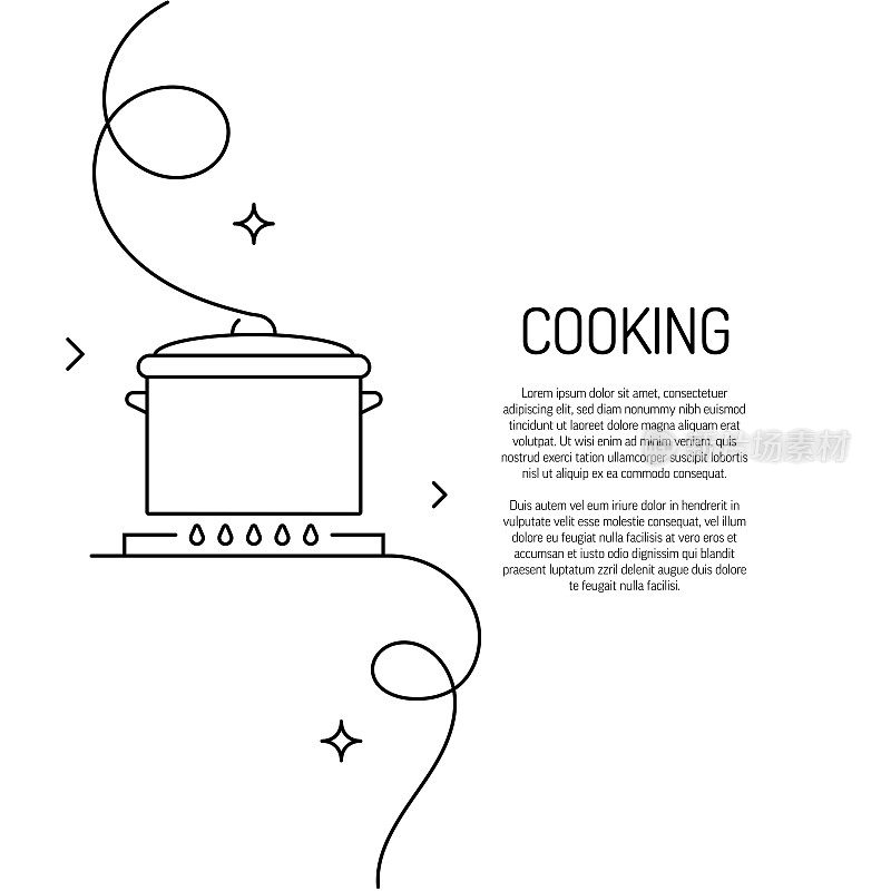 连续线条绘制烹饪图标。手绘符号矢量插图。