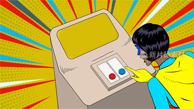矢量波普艺术出汗非裔美国女性超级英雄选择按钮Meme股票插图