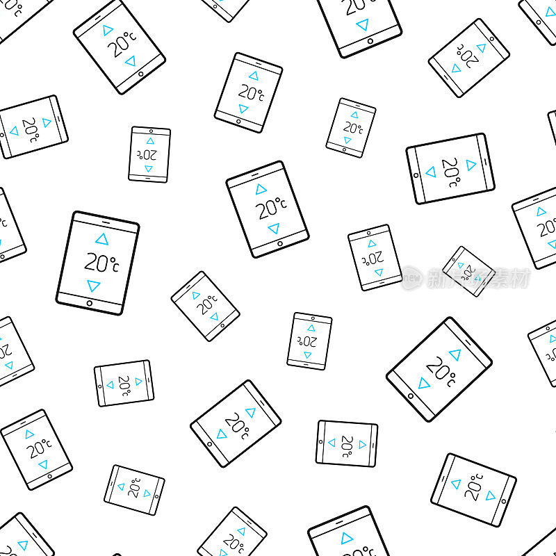 带加热控制的平板电脑。无缝模式。白色背景上的线条图标