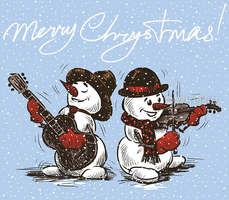 圣诞贺卡与音乐家雪人
