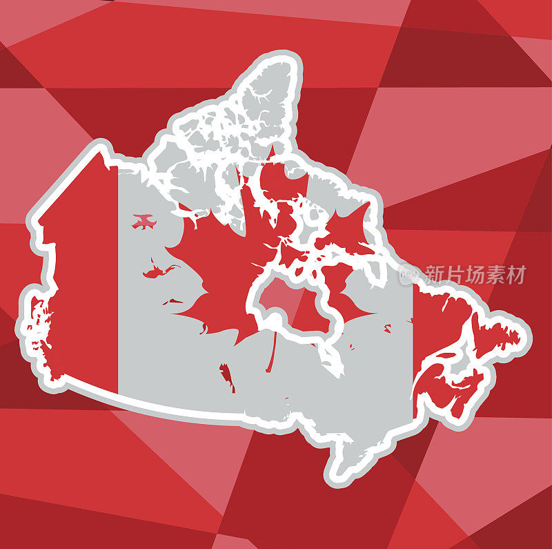 加拿大地图上的多边形红色背景。