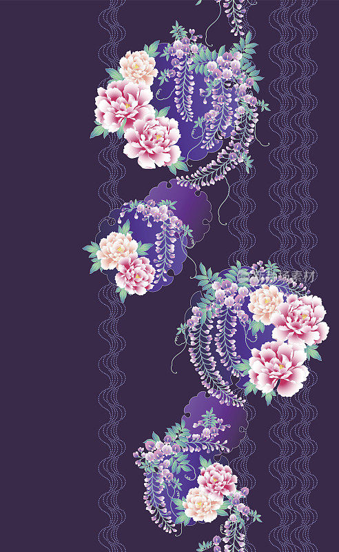 日式紫藤牡丹图案