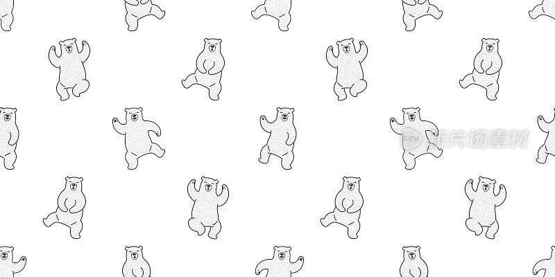 熊北极熊舞蹈涂鸦无缝图案壁纸背景卡通