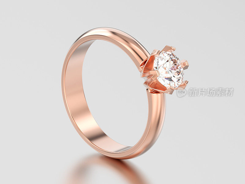 3D插图玫瑰金传统单人订婚钻石戒指
