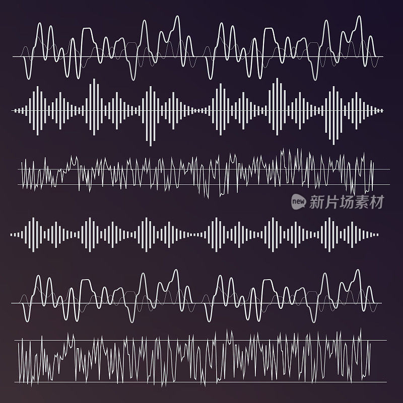 声波的概念。声波向量。平直风格的声波符号和符号