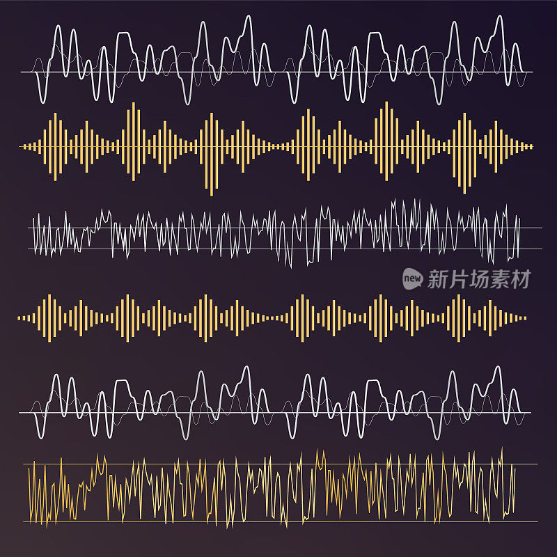 声波的概念。声波向量。平直风格的声波符号和符号