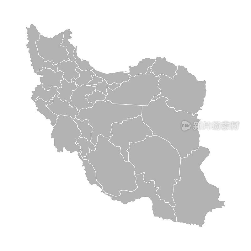 简化的伊朗行政地图矢量孤立插图。省(区)边界。灰色的剪影。白色的轮廓