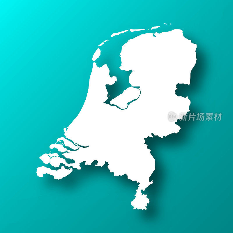 荷兰地图上的蓝绿色背景与阴影