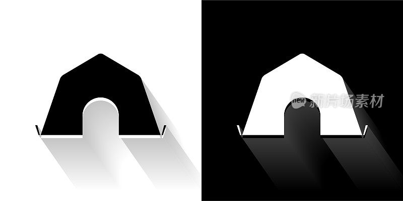 帐篷黑色和白色图标与长影子