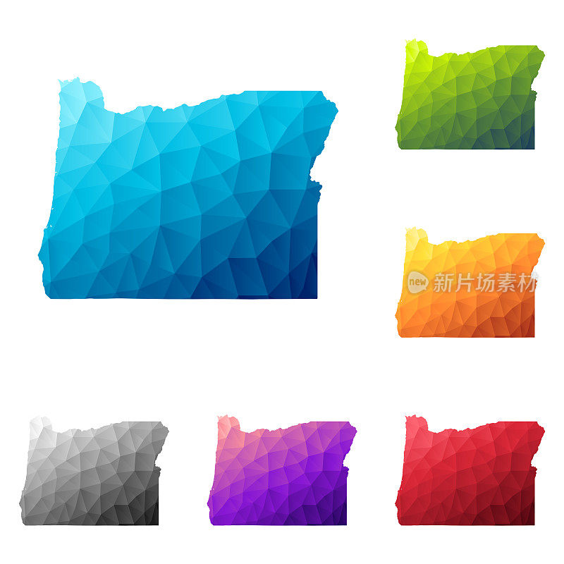 俄勒冈地图在低多边形风格-彩色多边形几何设计