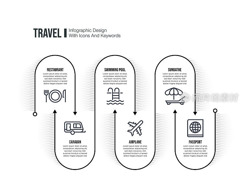 信息图表设计模板与旅游关键字和图标